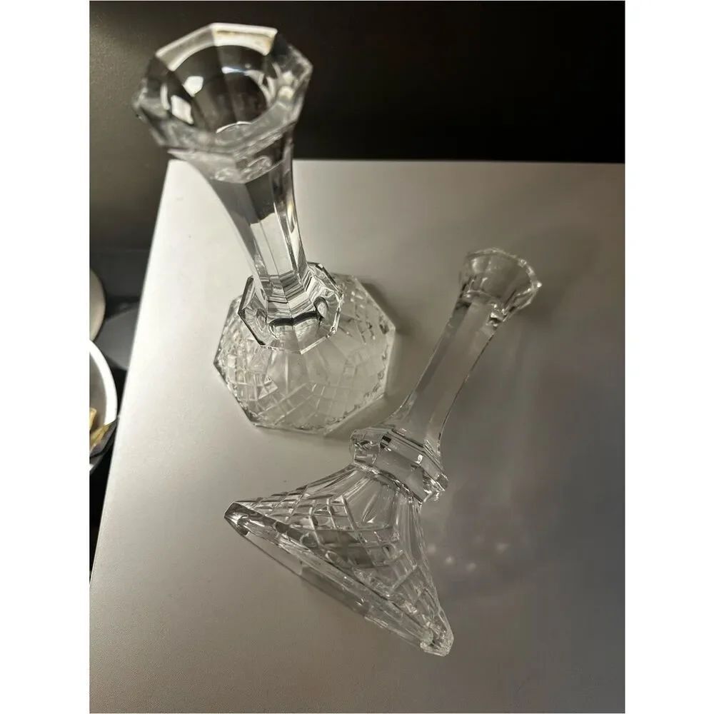 Vintage DePlomb Crystal Candlestick Pair.